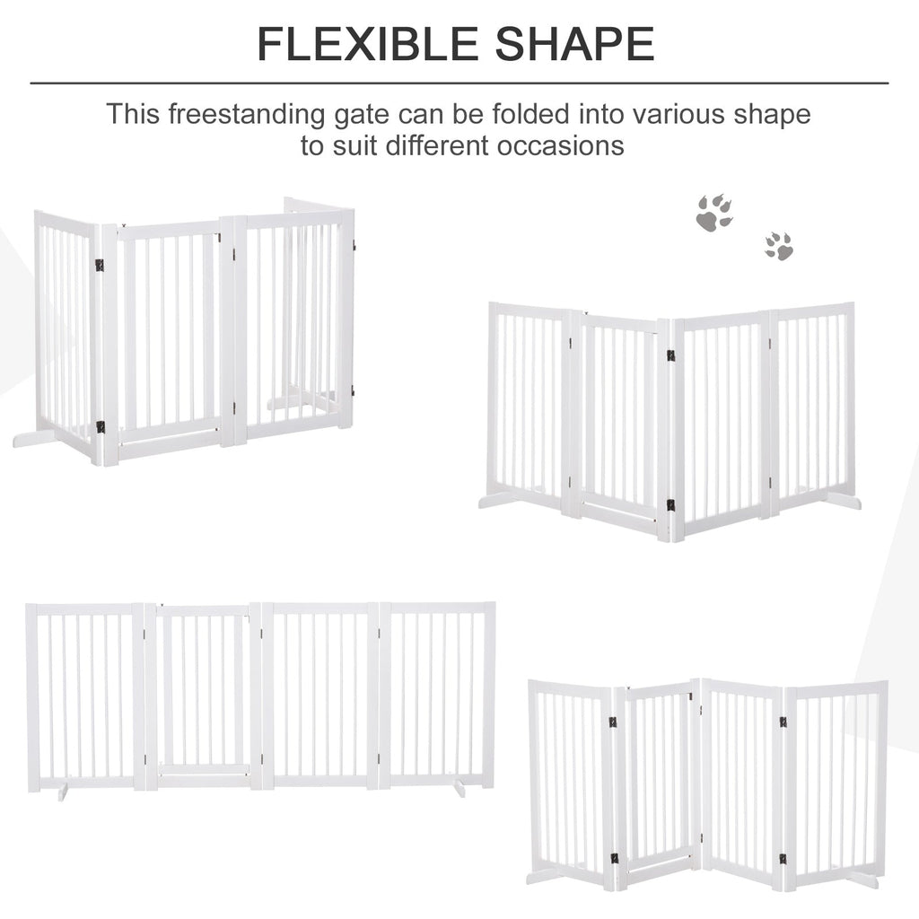 Freestanding 4 Panel Wooden Dog Safety Gate, Foldable. Support Feet for Doorway Stairs, 91cm Tall White - Slickers ◊ Doghouse