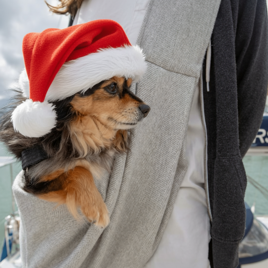 Grey Herringbone Tweed Dog Sling