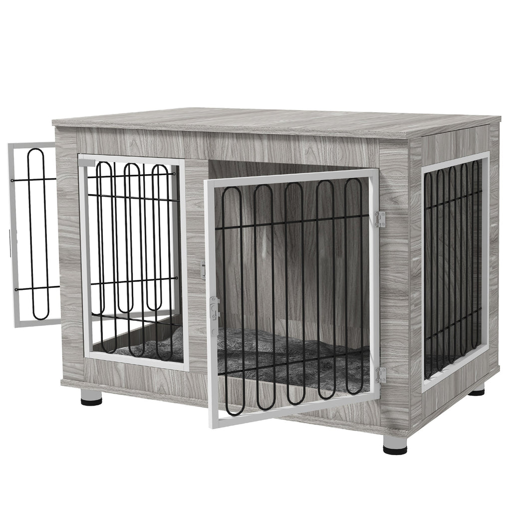 Indoor Dog crate with Soft Cushion & Double Door for Large Dogs, 106 x 74 x 81.5cm, Grey - Slickers ◊ Doghouse