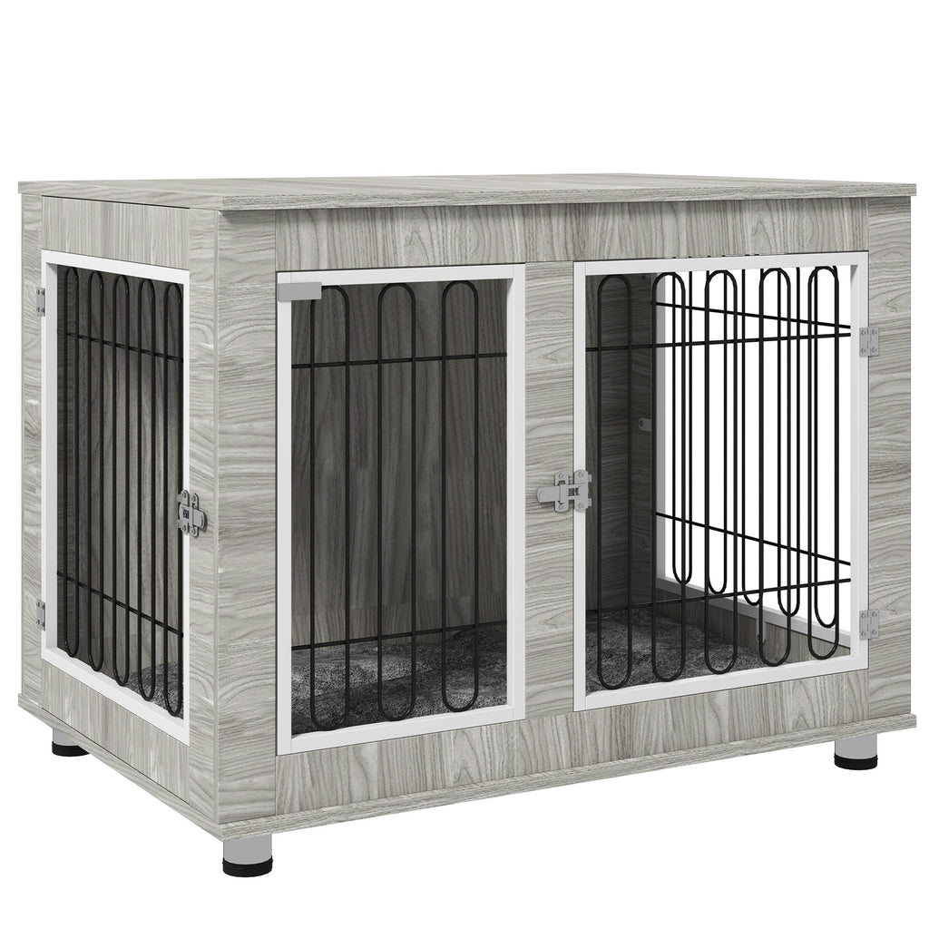 Indoor Dog crate with Soft Cushion & Double Door for Large Dogs, 106 x 74 x 81.5cm, Grey - Slickers ◊ Doghouse