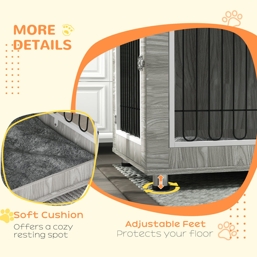 Indoor Dog crate with Soft Cushion & Double Door for Large Dogs, 106 x 74 x 81.5cm, Grey - Slickers ◊ Doghouse