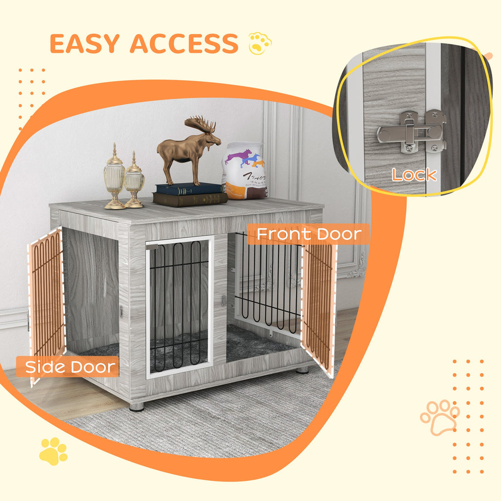 Indoor Dog crate with Soft Cushion & Double Door for Large Dogs, 106 x 74 x 81.5cm, Grey - Slickers ◊ Doghouse