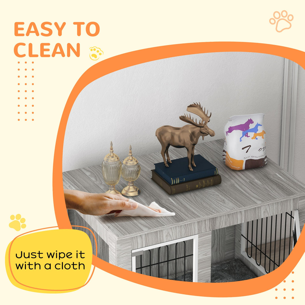 Indoor Dog crate with Soft Cushion & Double Door for Large Dogs, 106 x 74 x 81.5cm, Grey - Slickers ◊ Doghouse