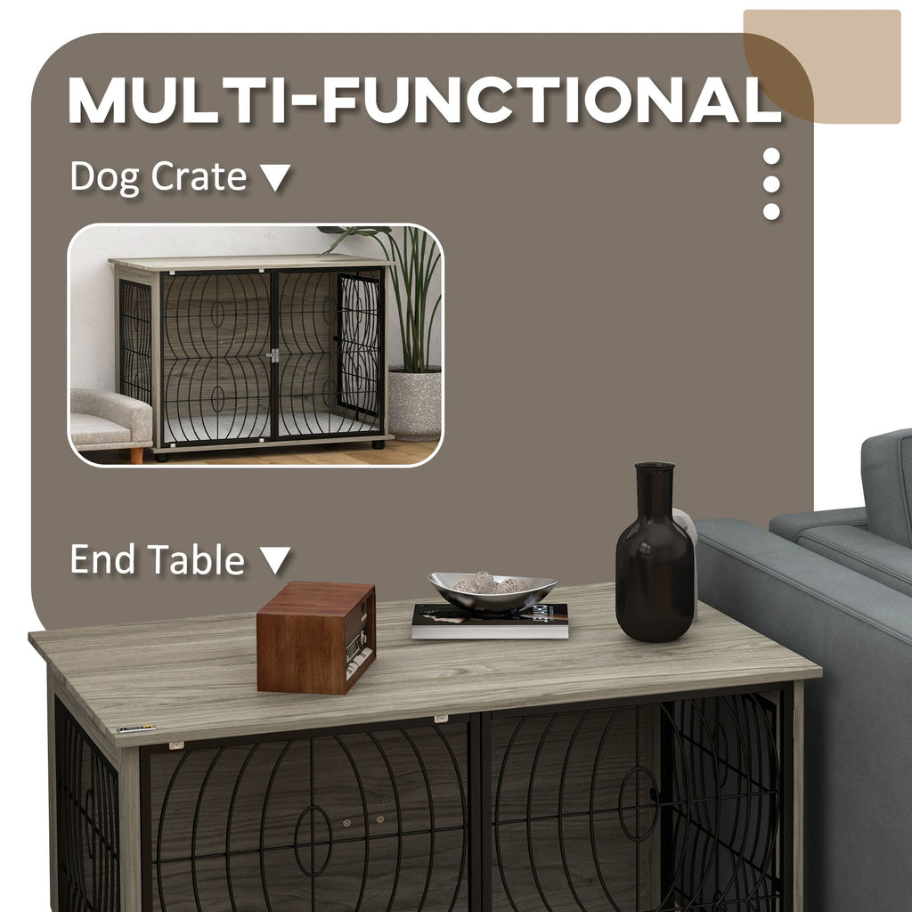 Large Full Front Dog Crate Furniture with Washable Cushion with Lockable Door - Slickers ◊ Doghouse