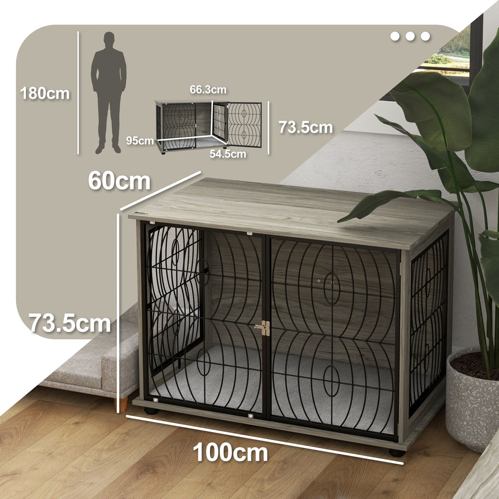 Large Full Front Dog Crate Furniture with Washable Cushion with Lockable Door - Slickers ◊ Doghouse