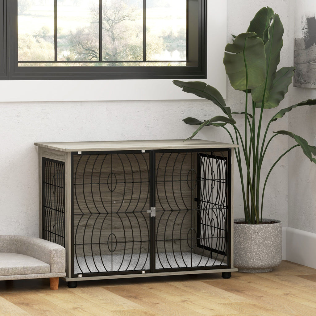 Large Full Front Dog Crate Furniture with Washable Cushion with Lockable Door - Slickers ◊ Doghouse