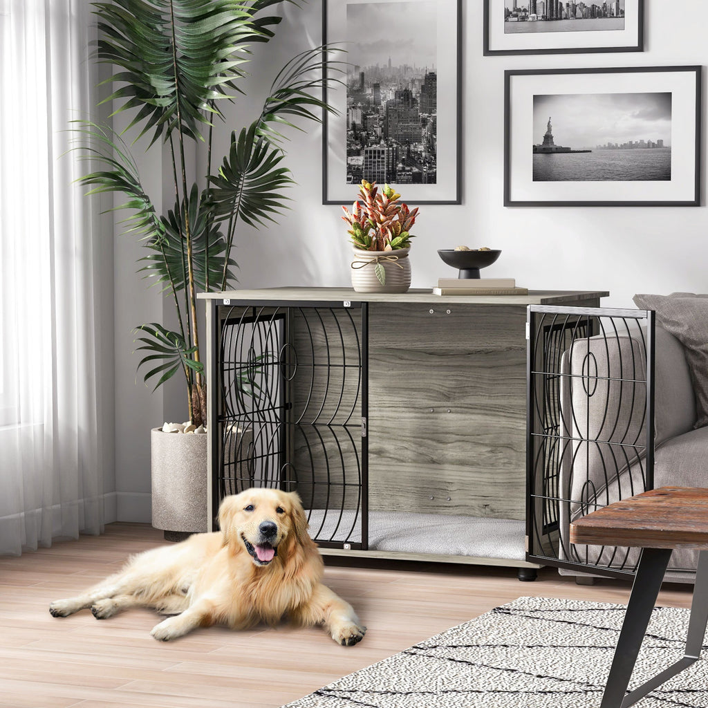 Large Full Front Dog Crate Furniture with Washable Cushion with Lockable Door - Slickers ◊ Doghouse