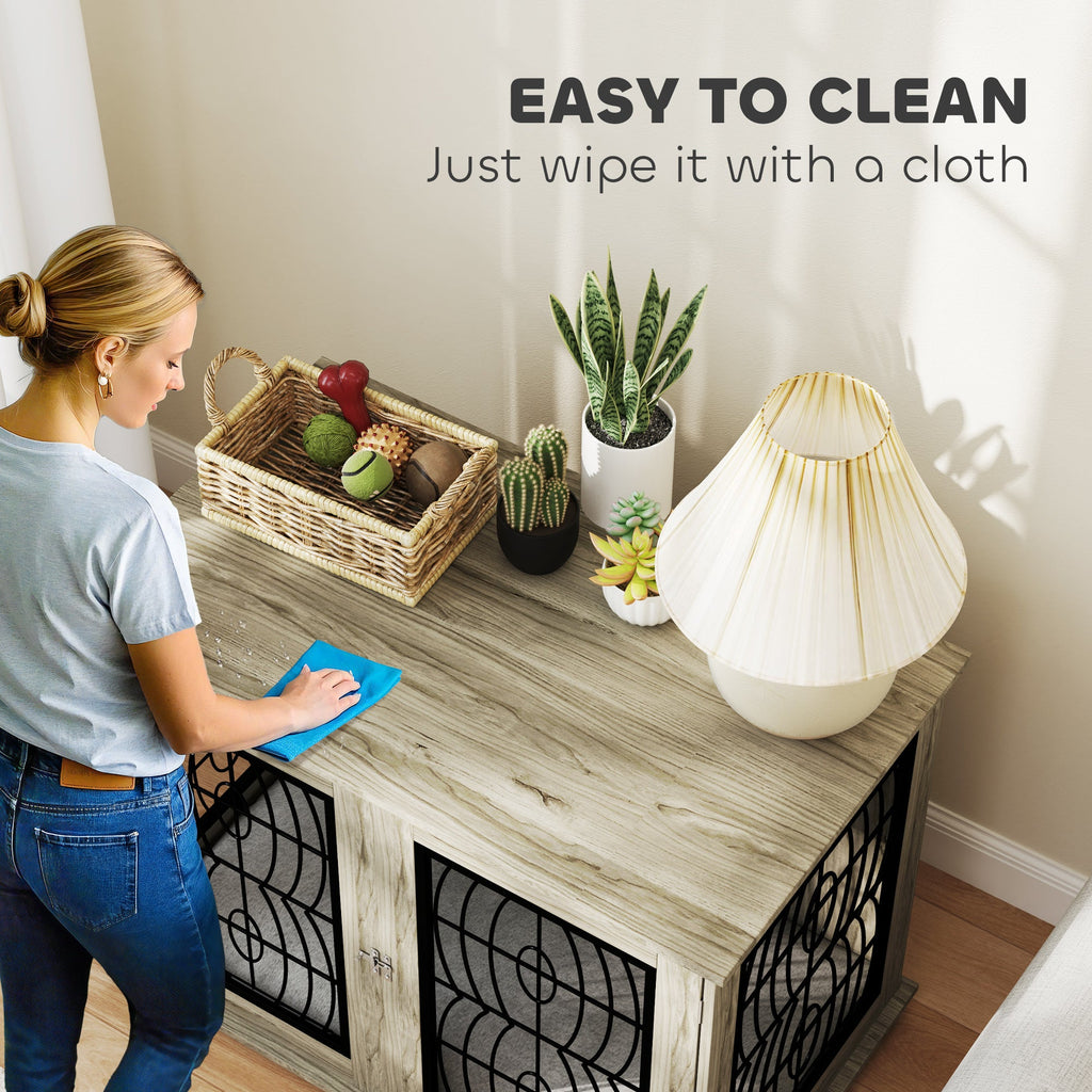 Large Indoor Dog Crate Furniture with Soft Washable Cushion, Lockable Front Door - Slickers ◊ Doghouse