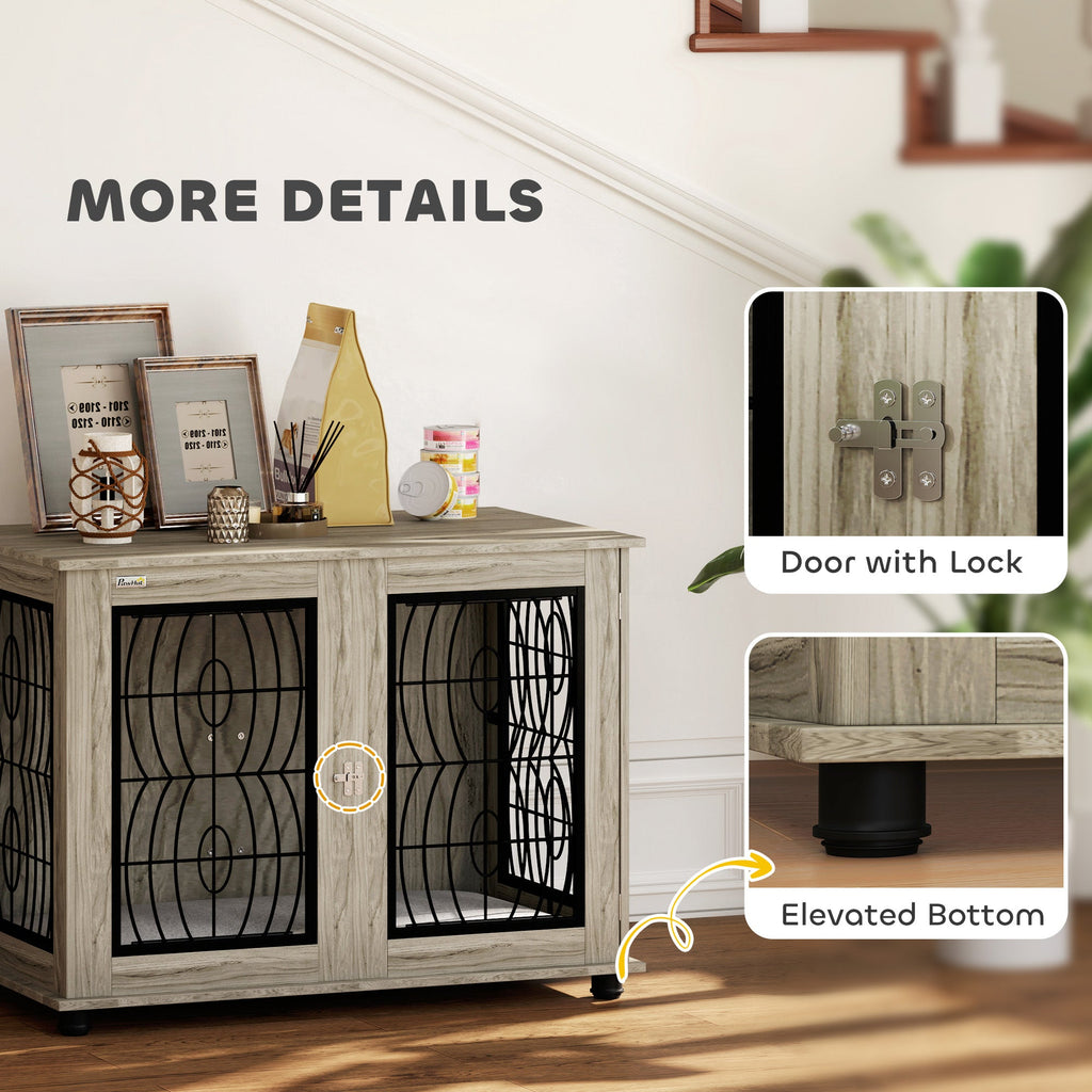 Large Indoor Dog Crate Furniture with Soft Washable Cushion, Lockable Front Door - Slickers ◊ Doghouse