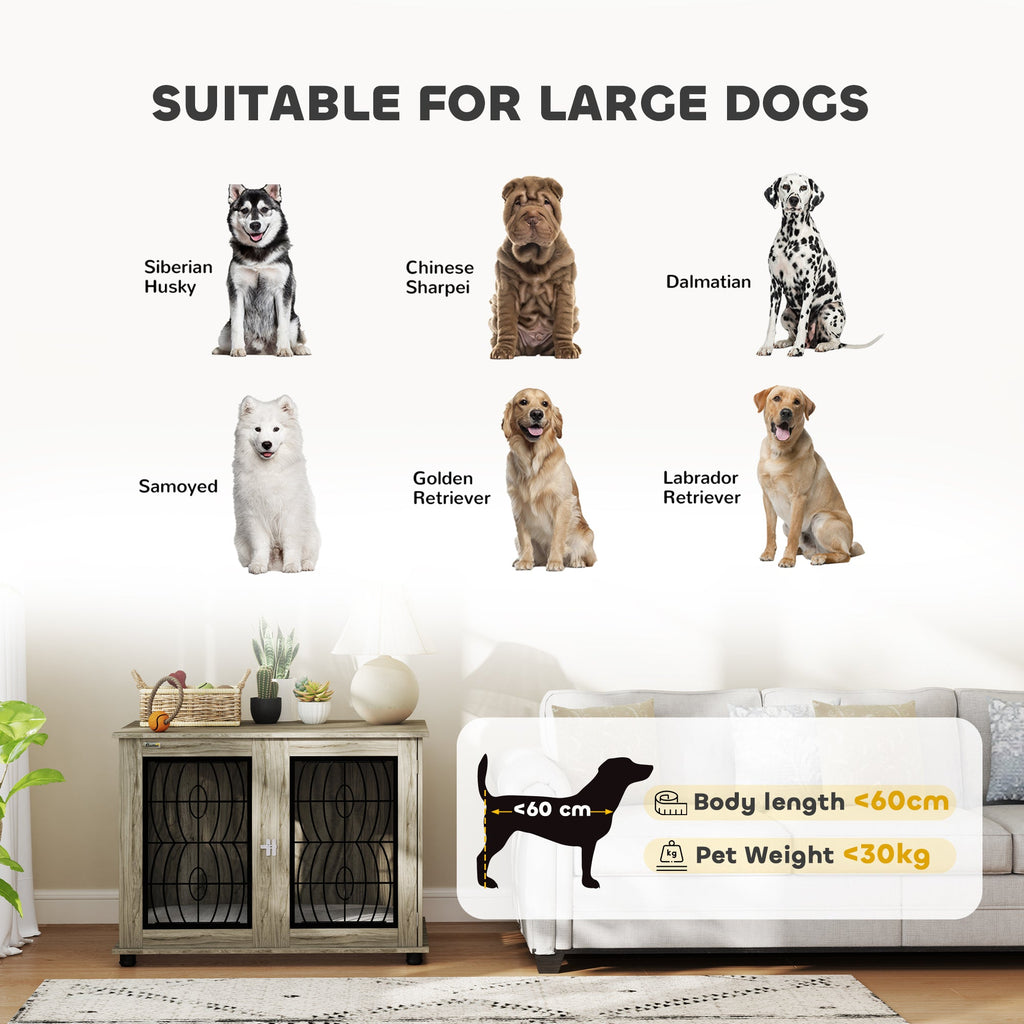 Large Indoor Dog Crate Furniture with Soft Washable Cushion, Lockable Front Door - Slickers ◊ Doghouse