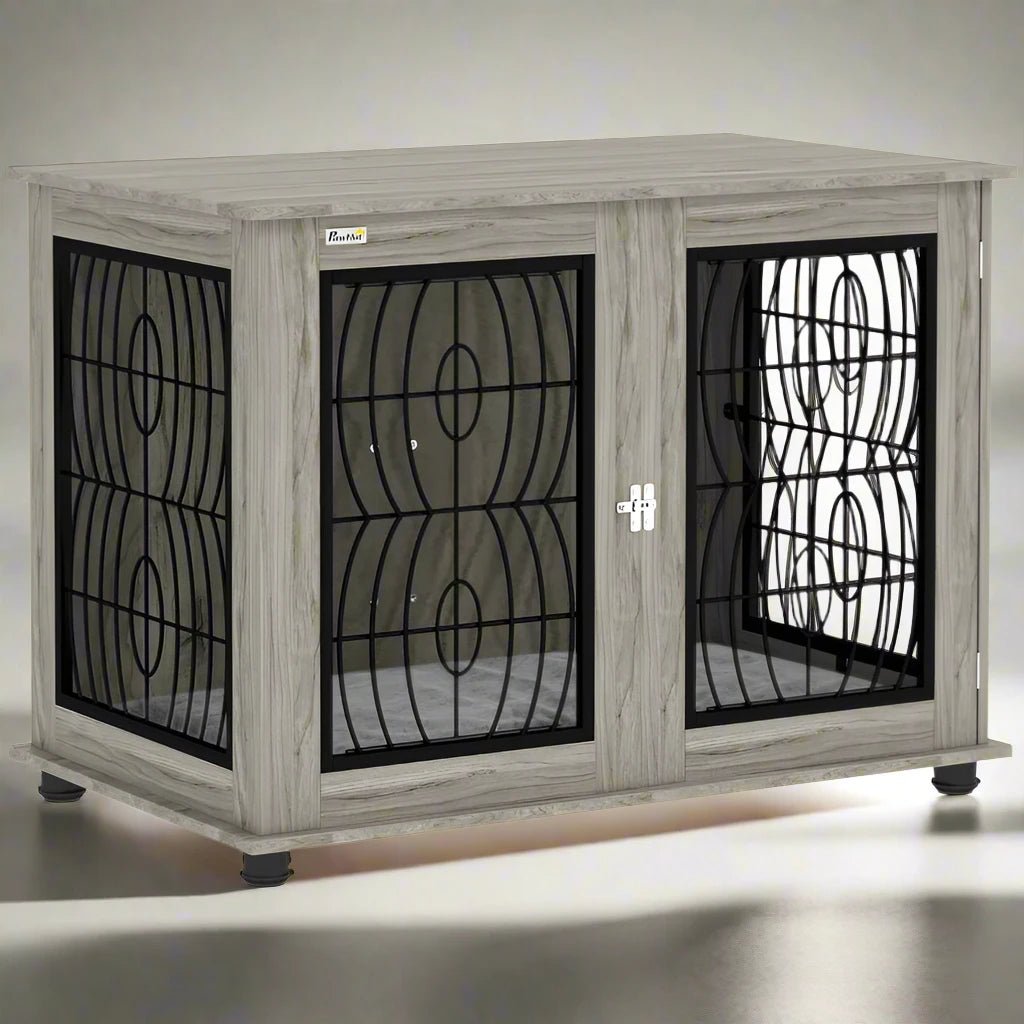 Large Indoor Dog Crate Furniture with Soft Washable Cushion, Lockable Front Door - Slickers ◊ Doghouse