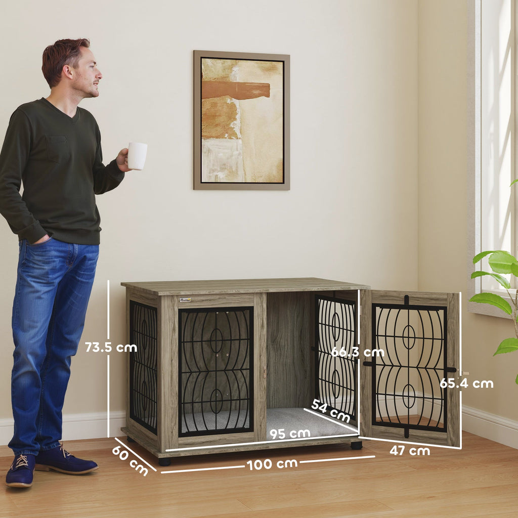 Large Indoor Dog Crate Furniture with Soft Washable Cushion, Lockable Front Door - Slickers ◊ Doghouse