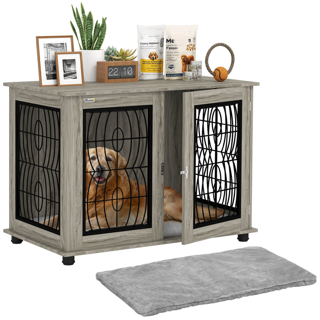 Large Indoor Dog Crate Furniture with Soft Washable Cushion, Lockable Front Door - Slickers ◊ Doghouse