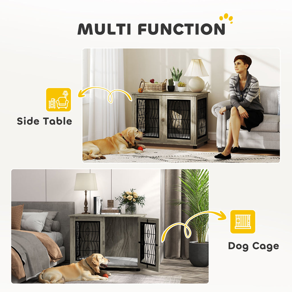 Large Indoor Dog Crate Furniture with Soft Washable Cushion, Lockable Front Door - Slickers ◊ Doghouse