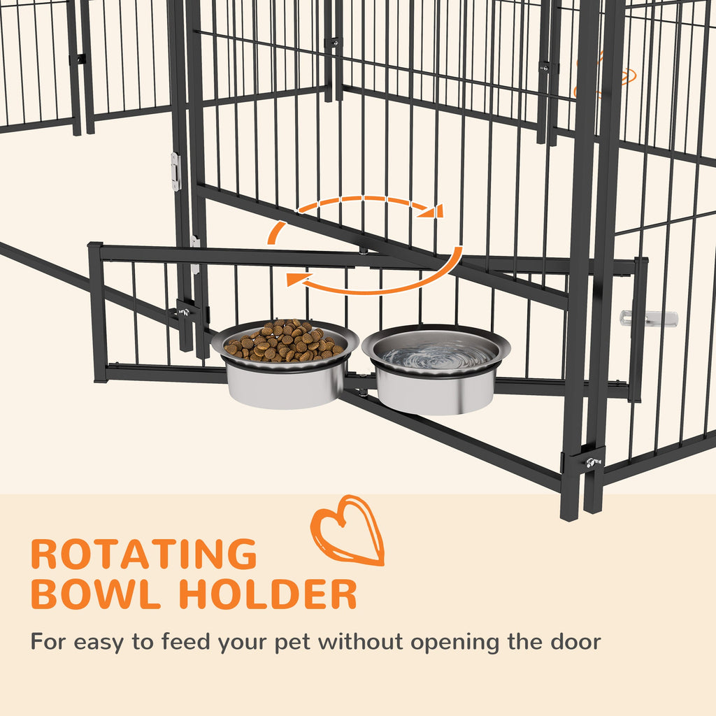 Large Outdoor Dog Crate with Canopy & Rotating Bowl 211 x 141 x 151 cm - Slickers ◊ Doghouse