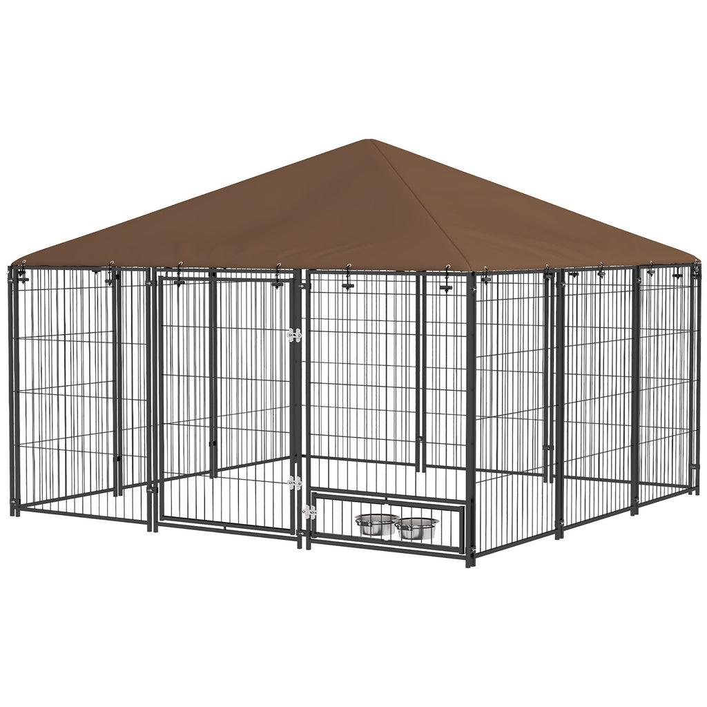 Large Outdoor Dog Crate with Canopy & Rotating Bowl 211 x 141 x 151 cm - Slickers ◊ Doghouse