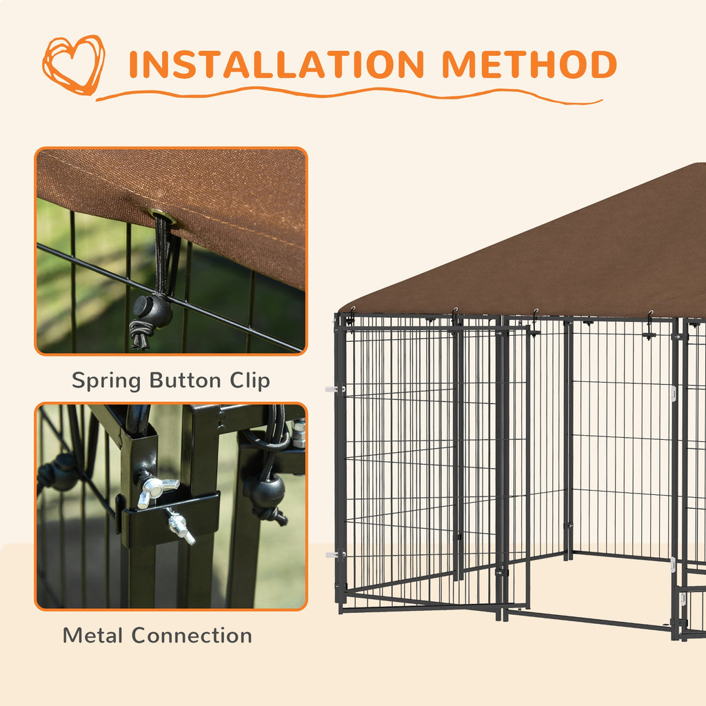 Large Outdoor Dog Crate with Canopy & Rotating Bowl 211 x 141 x 151 cm - Slickers ◊ Doghouse