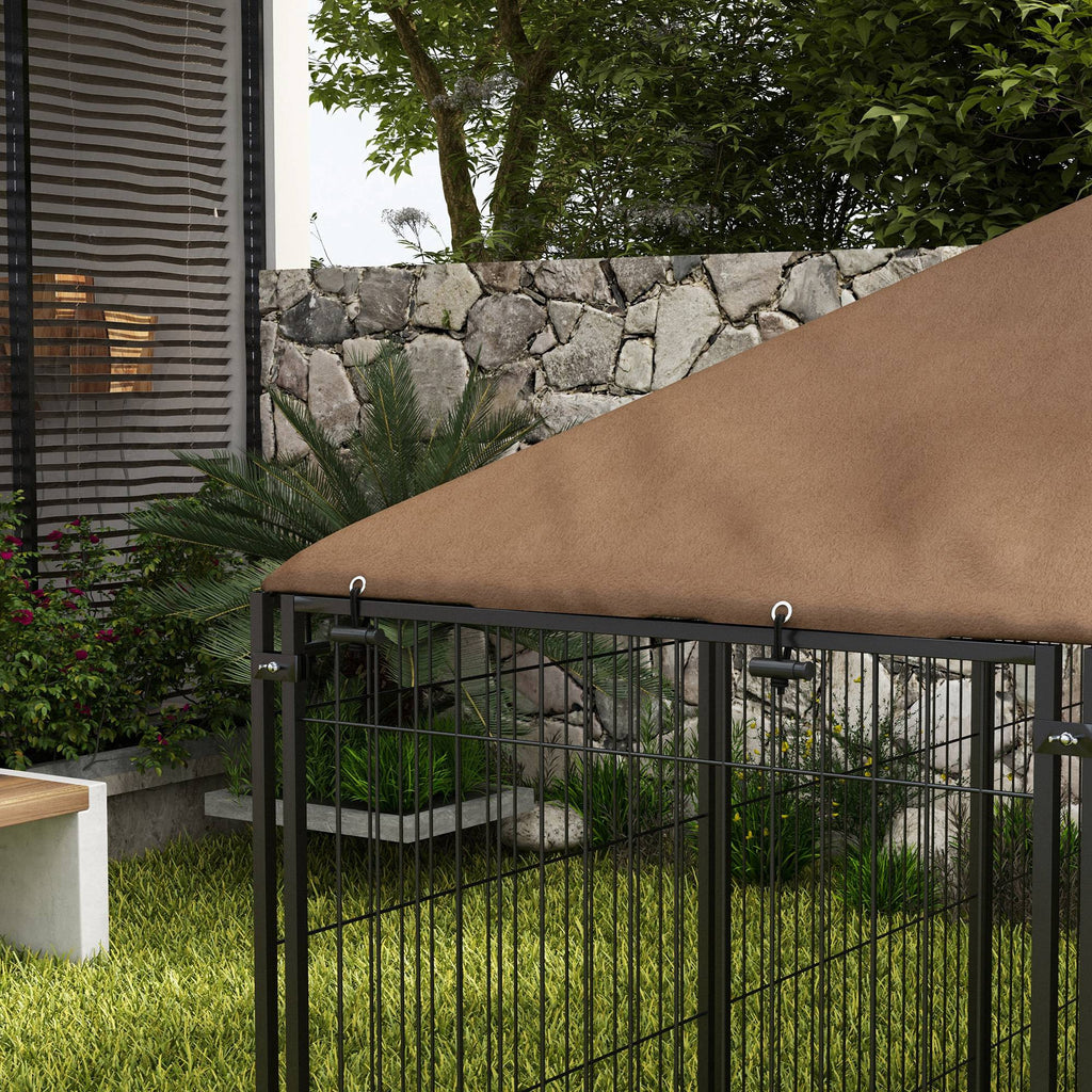 Large Outdoor Dog Crate with Canopy & Rotating Bowl 211 x 141 x 151 cm - Slickers ◊ Doghouse