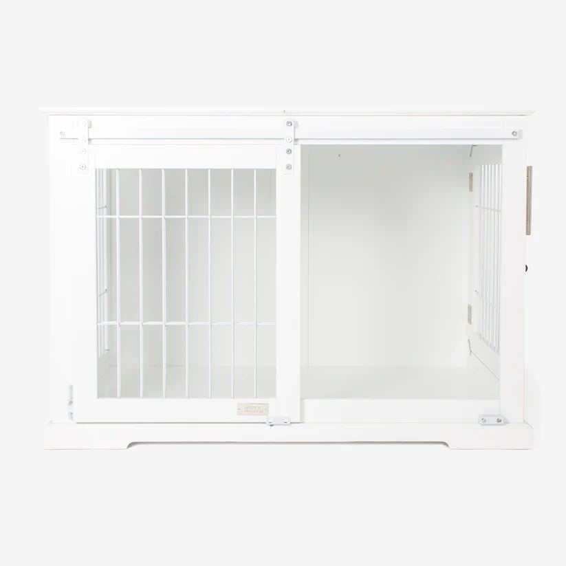 Wooden Sliding Door Dog Crate in White or Grey - Slickers ‚óä Doghouse