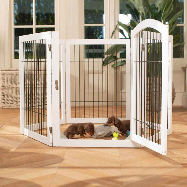 Lords and Labradors White Wooden Puppy Play Pen in White and Grey