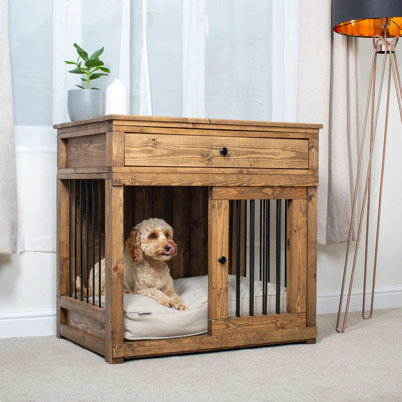 Wooden Sliding Door Broadsand Dog Crate with Drawer - Slickers ‚óä Doghouse