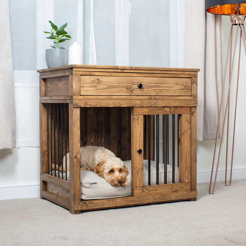 Wooden Sliding Door Broadsand Dog Crate with Drawer - Slickers ‚óä Doghouse