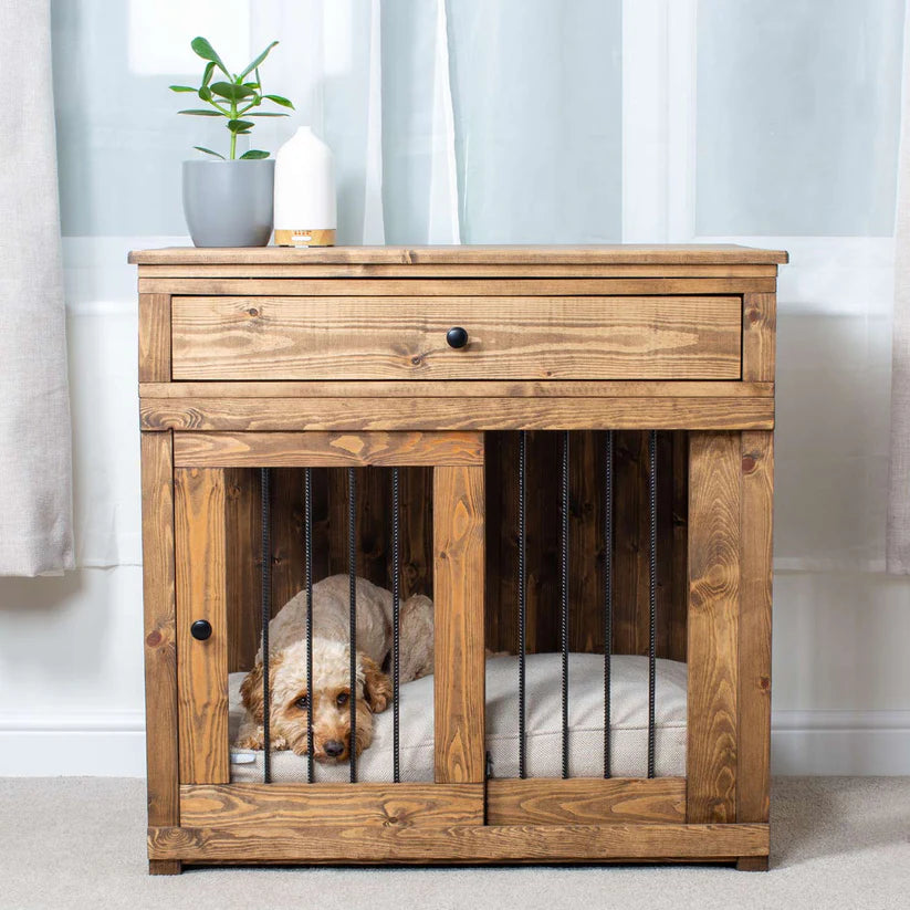Wooden Sliding Door Broadsand Dog Crate with Drawer - Slickers ‚óä Doghouse