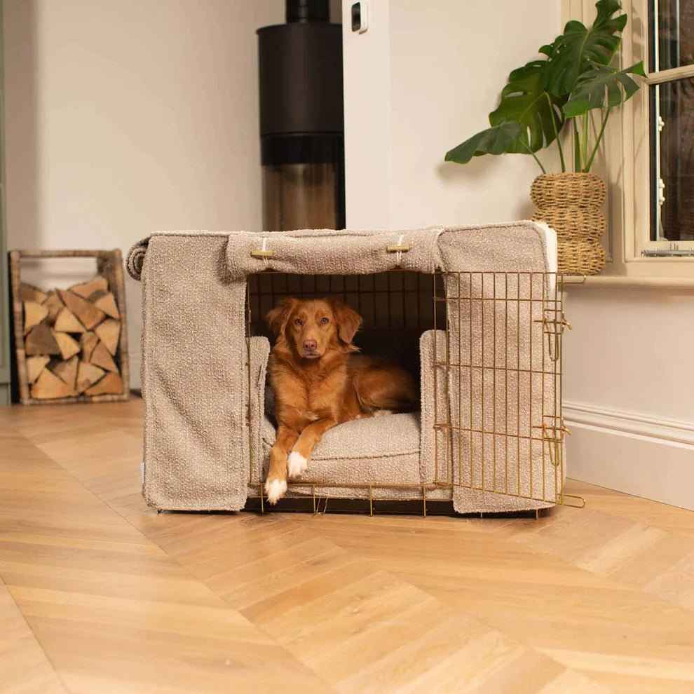 Medium Dog Crate Set In Mink Boucle By Lords & Labradors Ex-Display