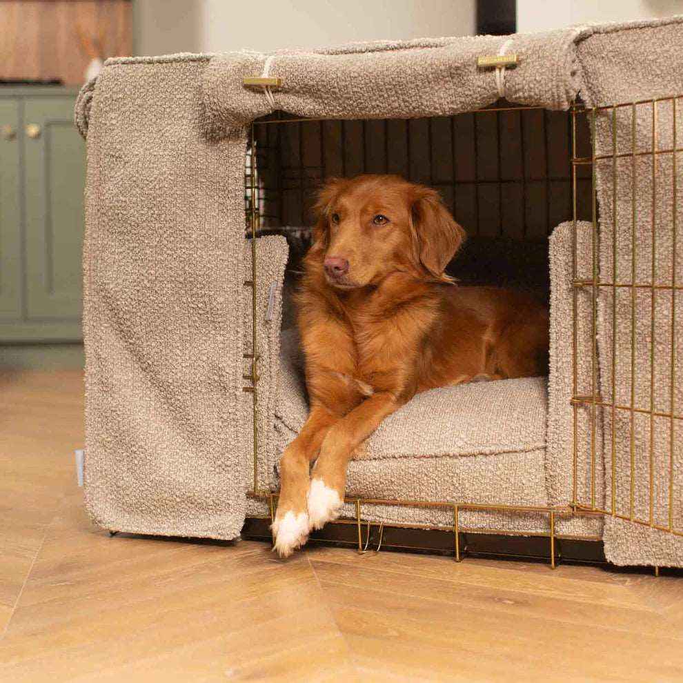 Medium Dog Crate Set In Mink Boucle By Lords & Labradors Ex-Display