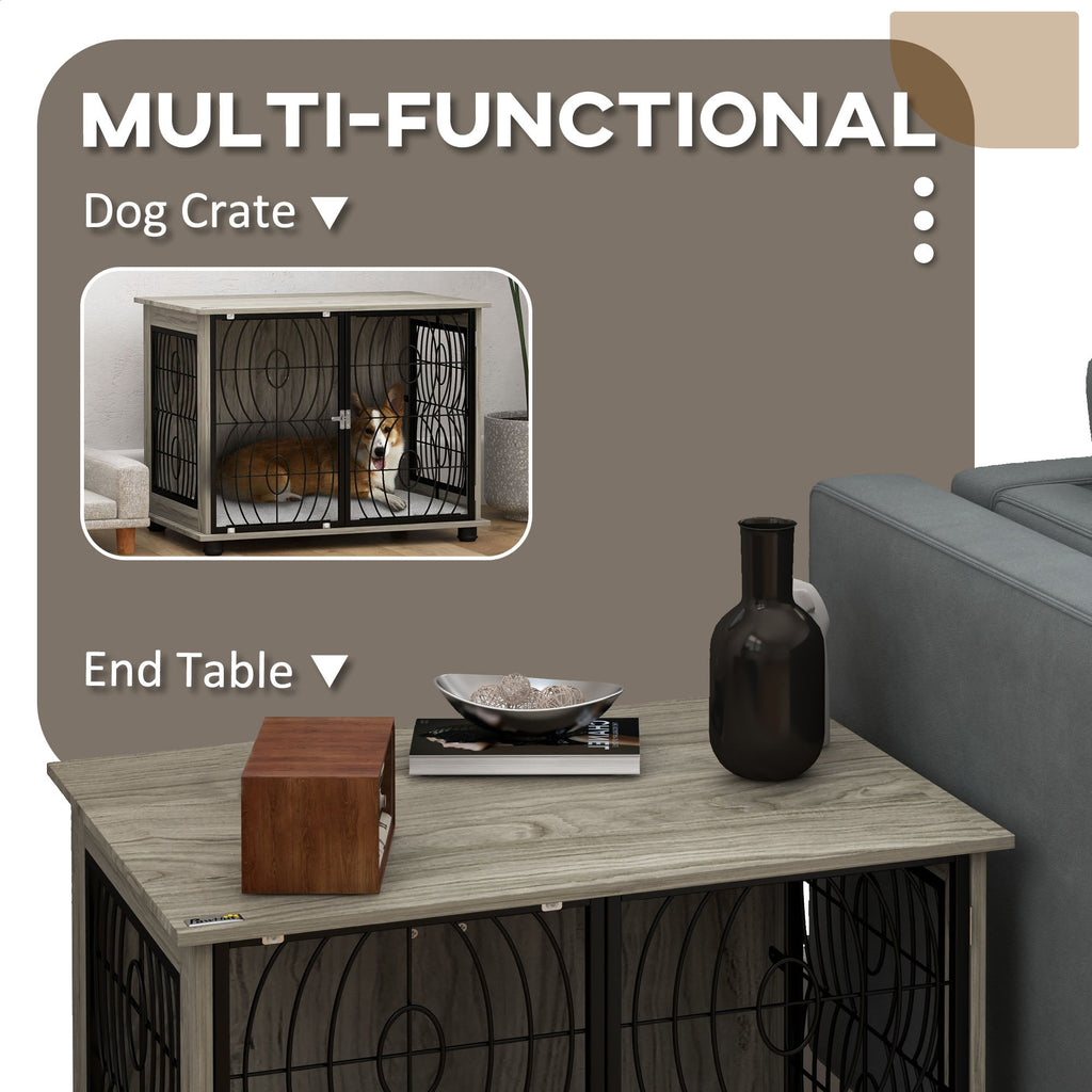 Medium Full Front Dog Crate Furniture with Washable Cushion with Lockable Door - Slickers ◊ Doghouse