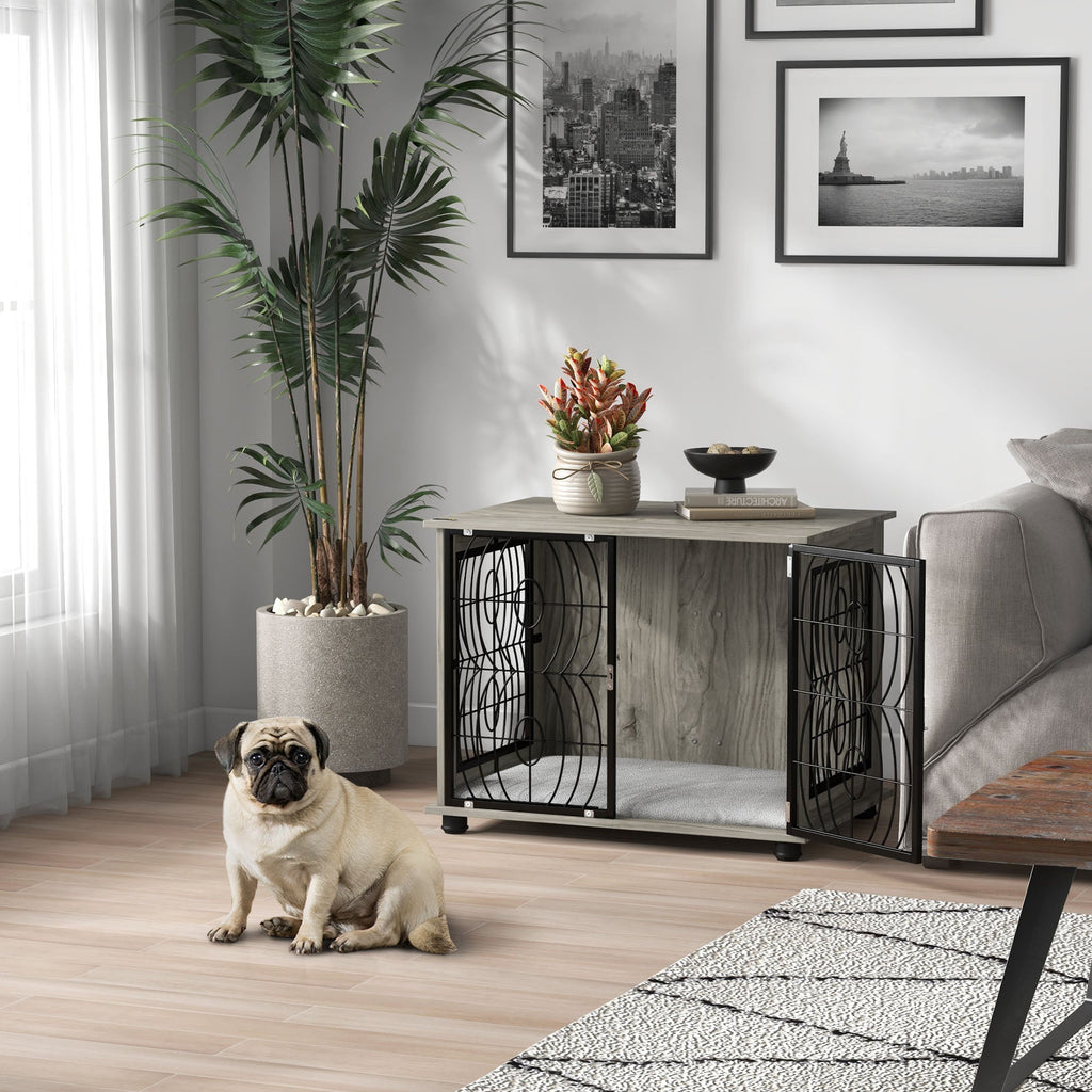Medium Full Front Dog Crate Furniture with Washable Cushion with Lockable Door - Slickers ◊ Doghouse
