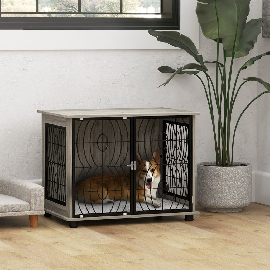 Medium Full Front Dog Crate Furniture with Washable Cushion with Lockable Door - Slickers ◊ Doghouse