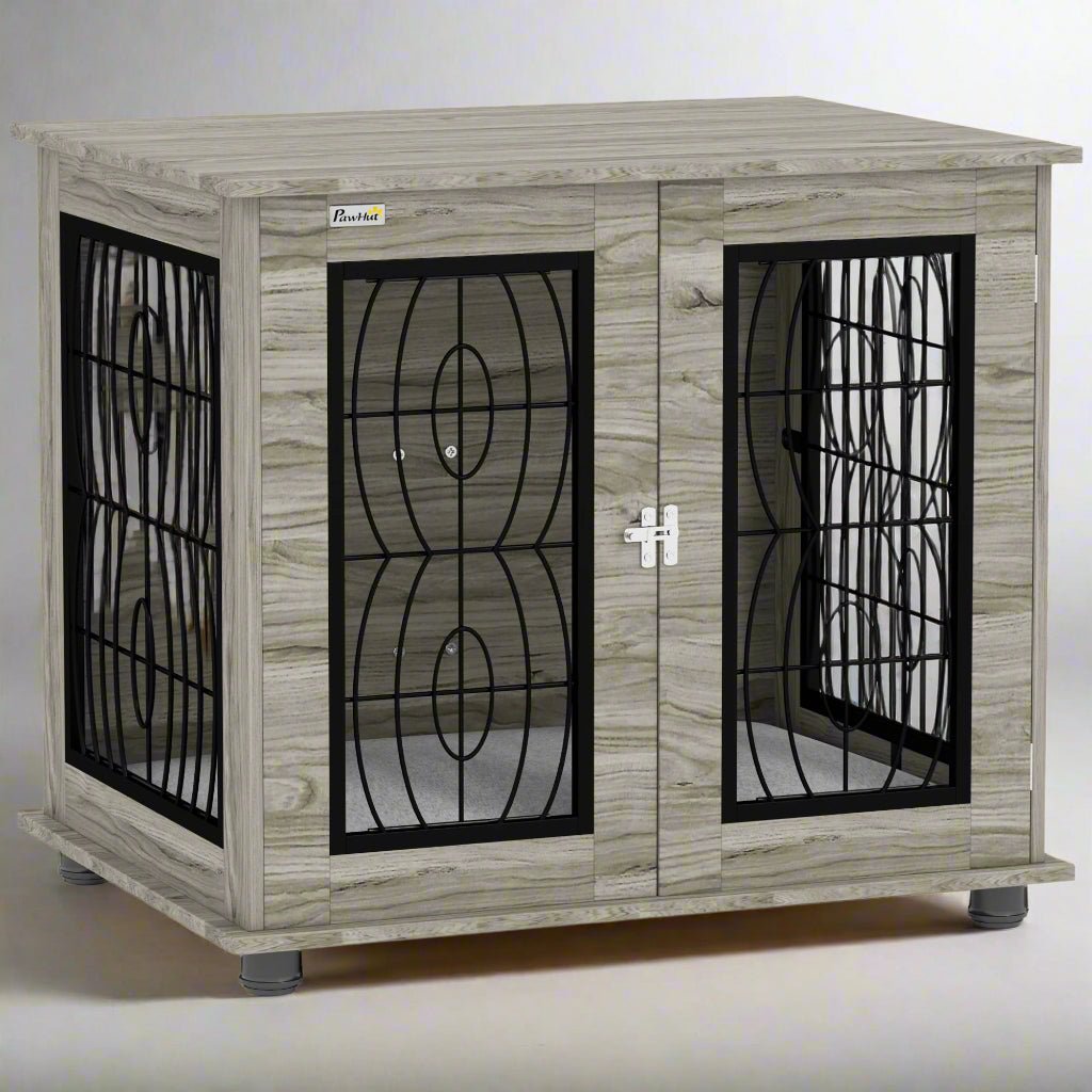 Medium Indoor Dog Crate Furniture, washable cushion & Lockable Front Door - Slickers ◊ Doghouse