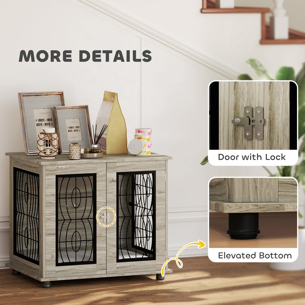 Medium Indoor Dog Crate Furniture, washable cushion & Lockable Front Door - Slickers ◊ Doghouse