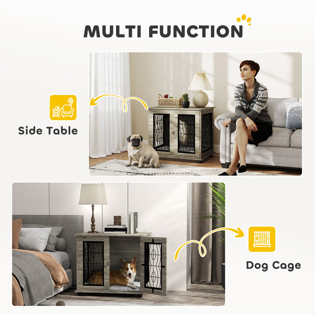 Medium Indoor Dog Crate Furniture, washable cushion & Lockable Front Door - Slickers ◊ Doghouse