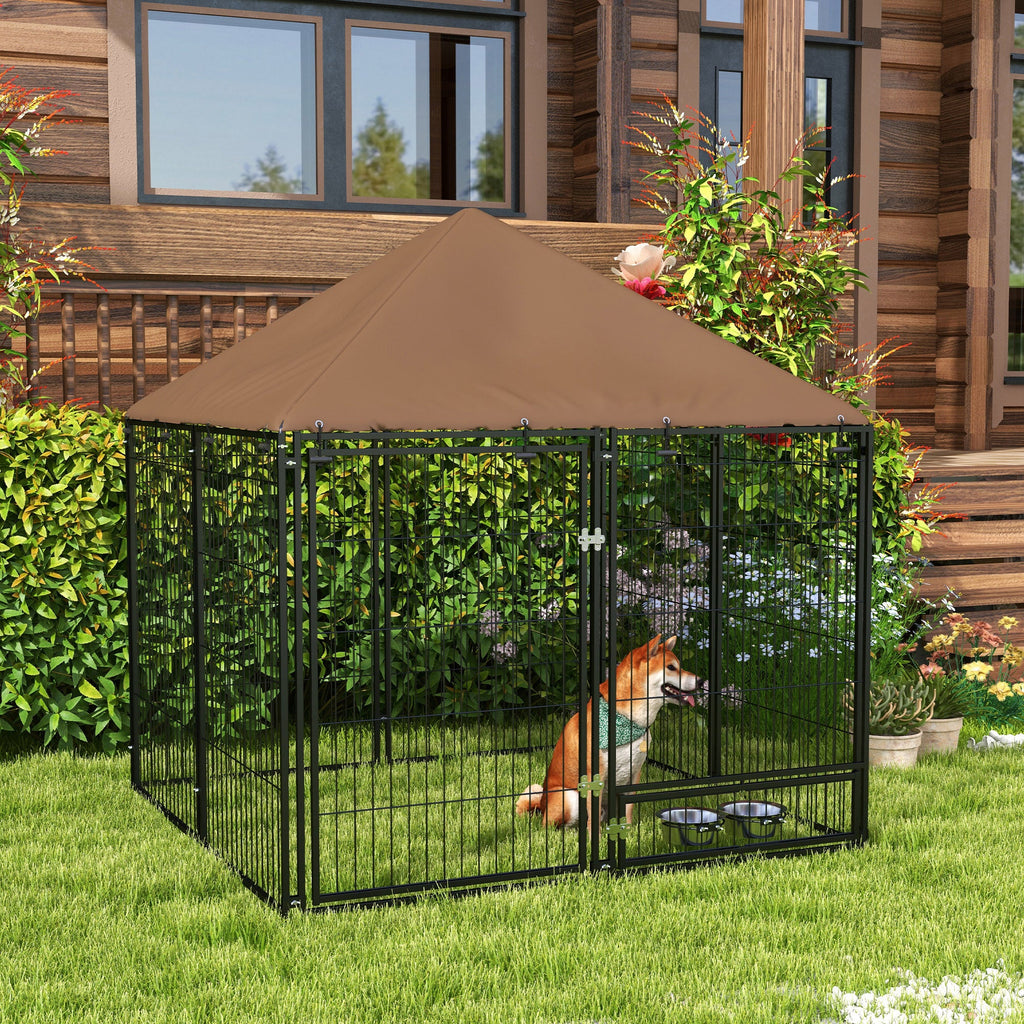 Medium Outdoor Dog Crate with Canopy & Rotating Bowl 141 x 141 x 151 cm - Slickers ◊ Doghouse