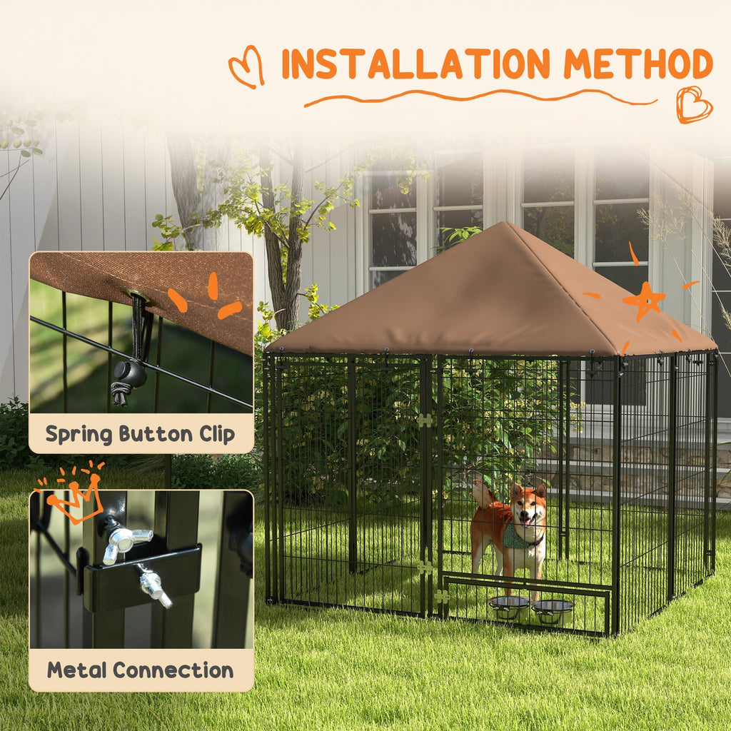 Medium Outdoor Dog Crate with Canopy & Rotating Bowl 141 x 141 x 151 cm - Slickers ◊ Doghouse