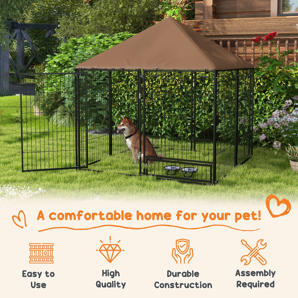 Medium Outdoor Dog Crate with Canopy & Rotating Bowl 141 x 141 x 151 cm - Slickers ◊ Doghouse