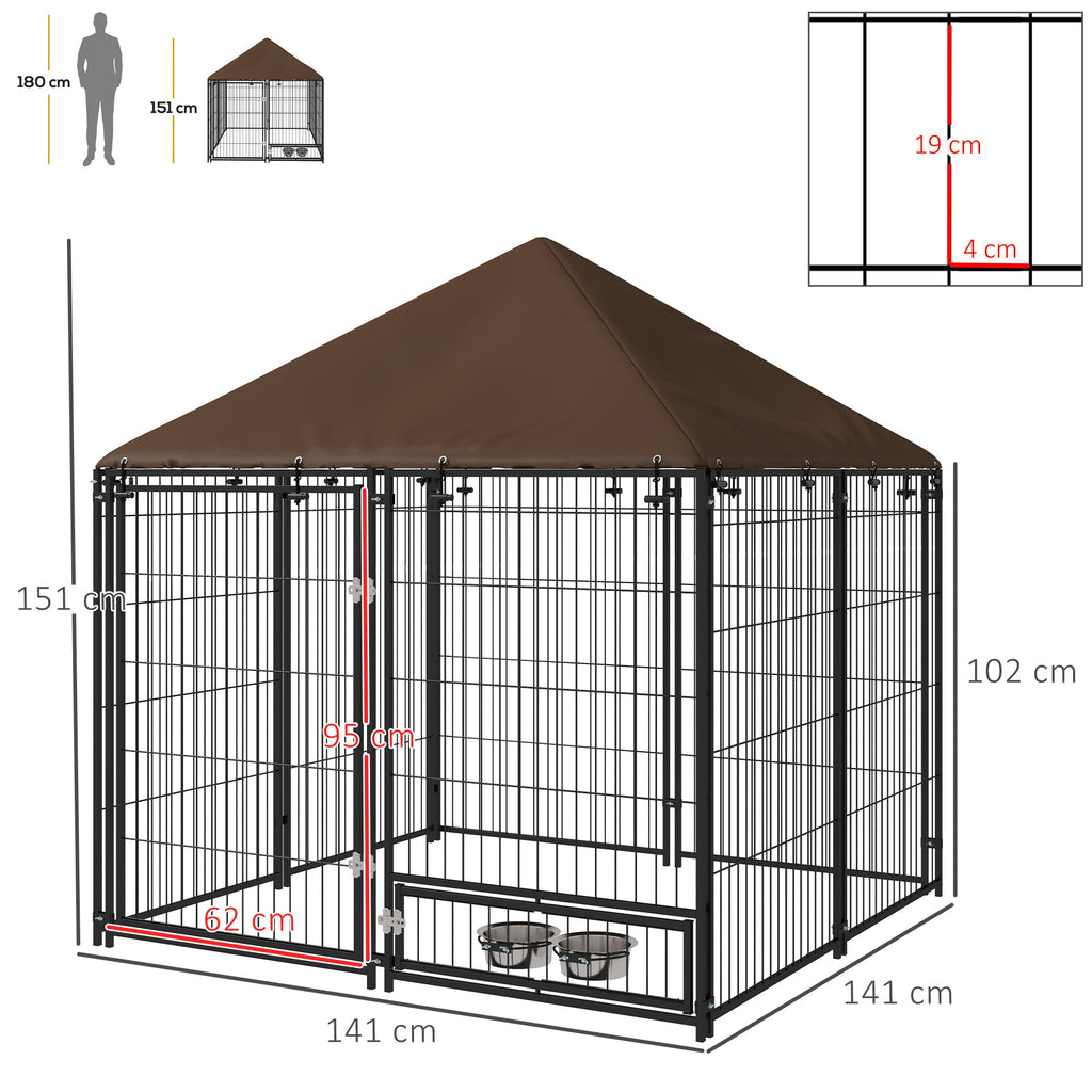 Medium Outdoor Dog Crate with Canopy & Rotating Bowl 141 x 141 x 151 cm - Slickers ◊ Doghouse