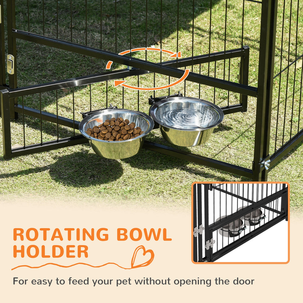 Medium Outdoor Dog Crate with Canopy & Rotating Bowl 141 x 141 x 151 cm - Slickers ◊ Doghouse