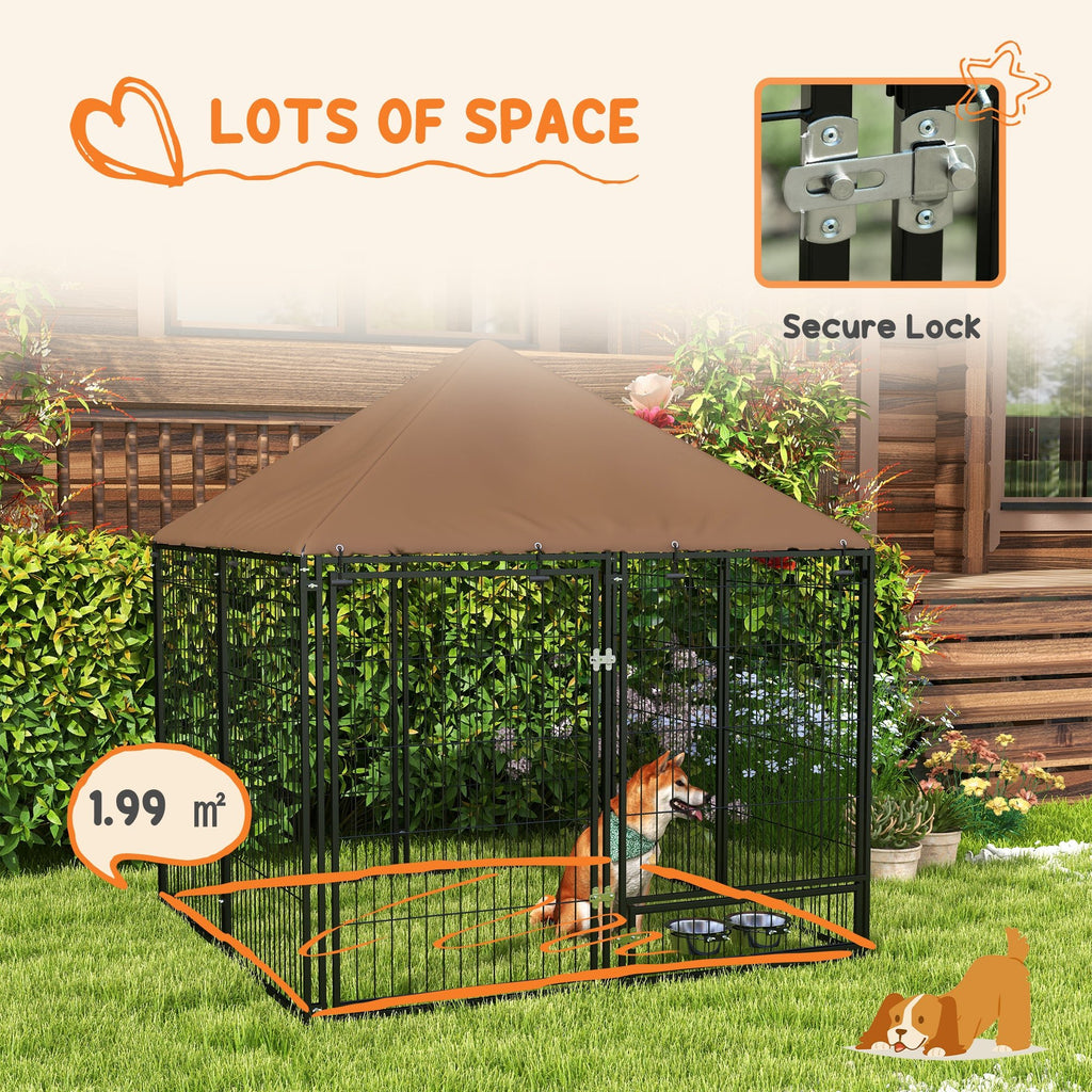 Medium Outdoor Dog Crate with Canopy & Rotating Bowl 141 x 141 x 151 cm - Slickers ◊ Doghouse