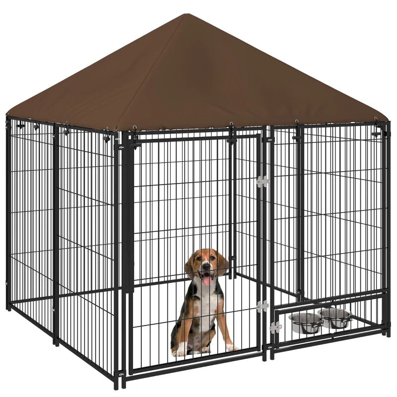 Medium Outdoor Dog Crate with Canopy & Rotating Bowl 141 x 141 x 151 cm - Slickers ◊ Doghouse
