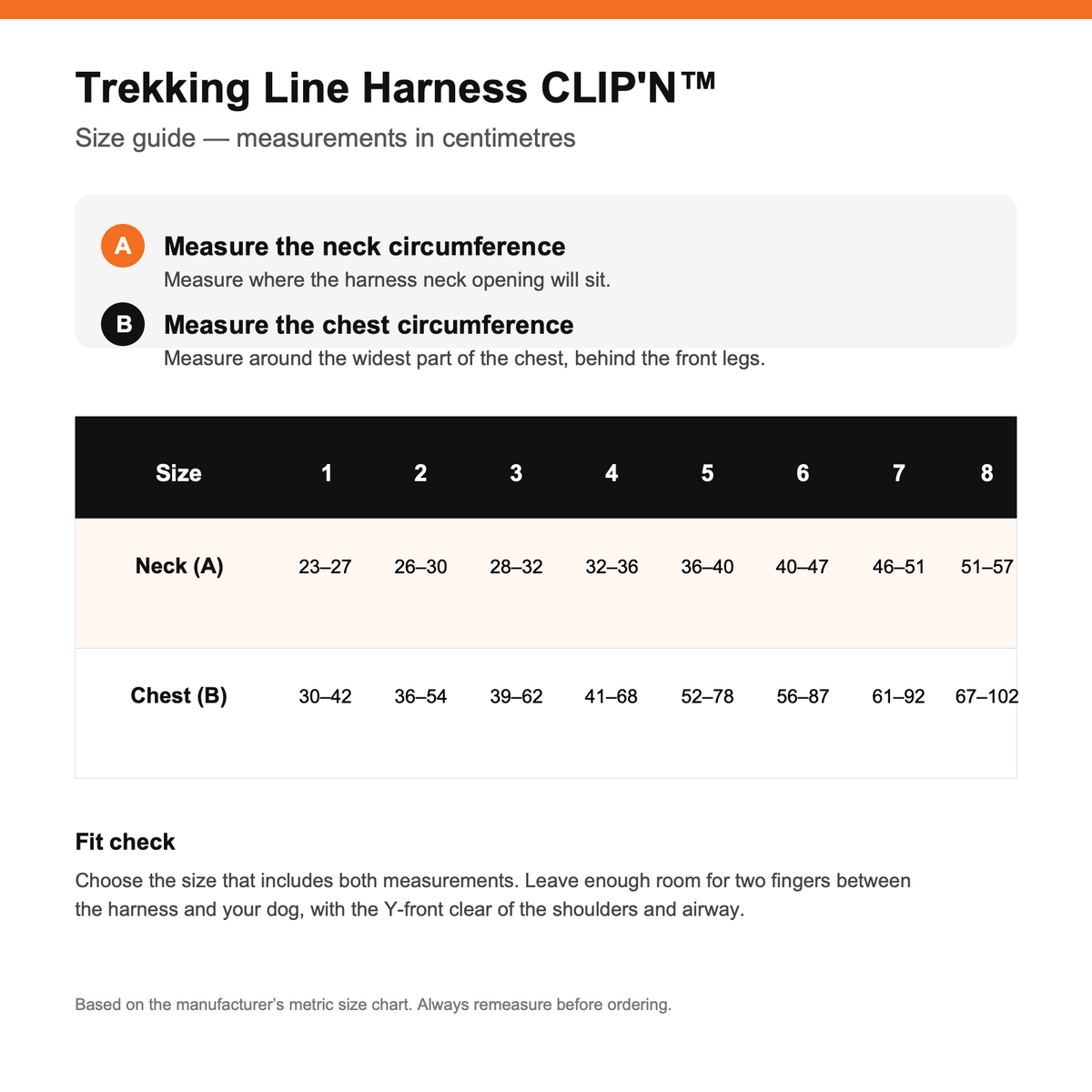 Non-stop Dogwear Trekking Line Harness CLIP'N™ measuring guide
