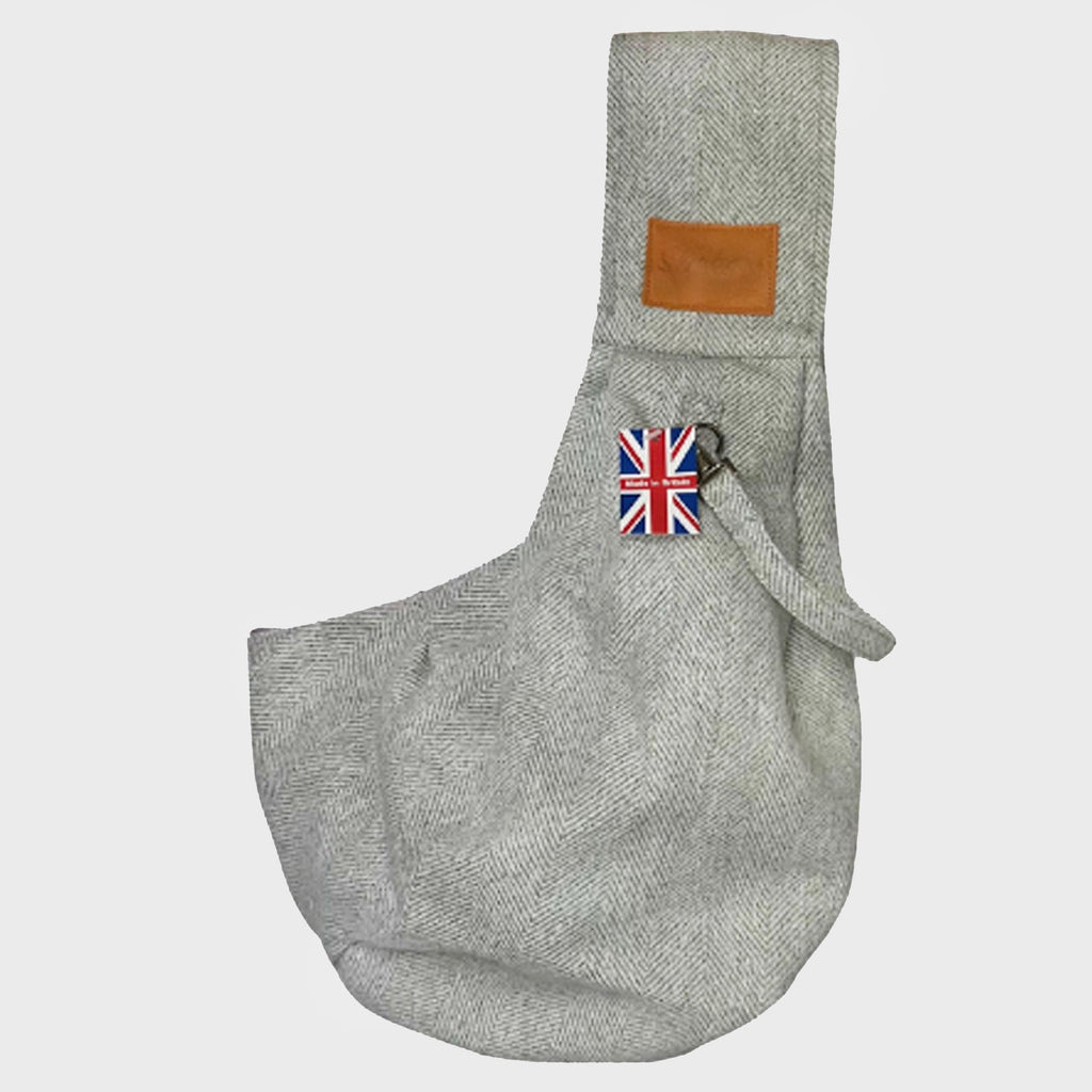 Grey Herringbone Tweed Dog Sling - Slickers ‚óä Doghouse