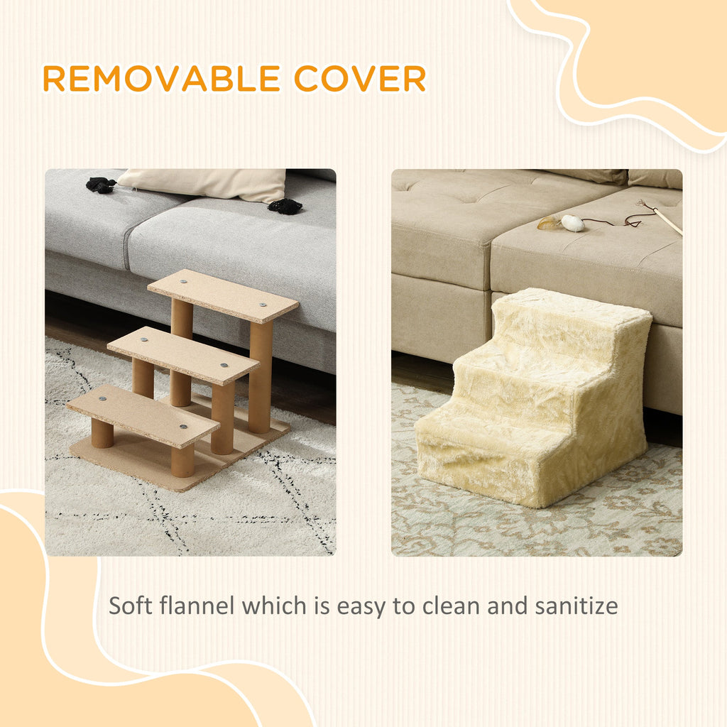 Three - Step Dog Stairs with Washable Plush Cover for High Bed or Sofa, two colours - Slickers ◊ Doghouse