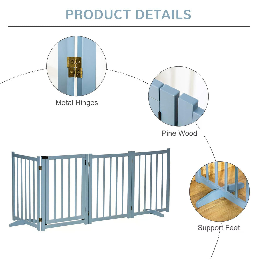 Wide Wooden Dog Gate 80 cm Tall Freestanding with 4 Panels, Support Feet, two colours - Slickers ◊ Doghouse