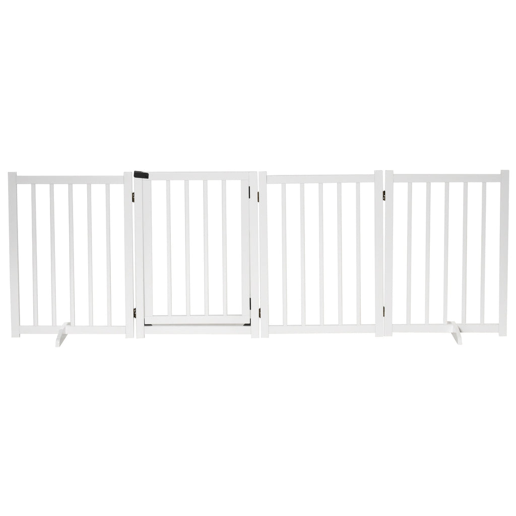 Wide Wooden Dog Gate 80 cm Tall Freestanding with 4 Panels, Support Feet, two colours - Slickers ◊ Doghouse