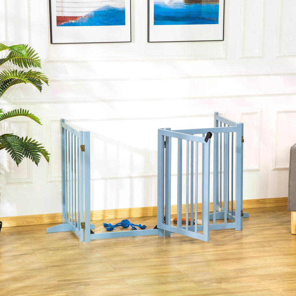 Wide Wooden Dog Gate 80 cm Tall Freestanding with 4 Panels, Support Feet, two colours - Slickers ◊ Doghouse