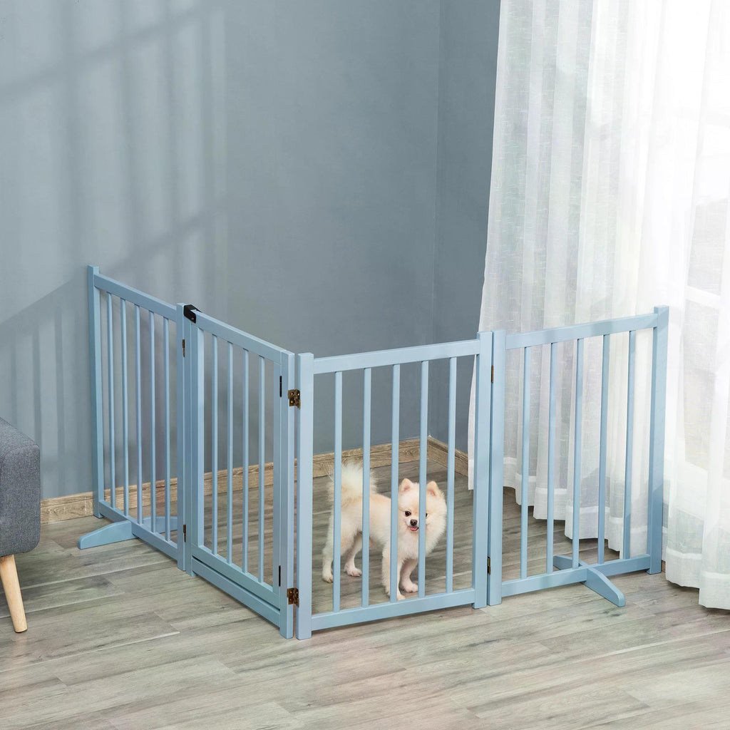 Wide Wooden Dog Gate 80 cm Tall Freestanding with 4 Panels, Support Feet, two colours - Slickers ◊ Doghouse