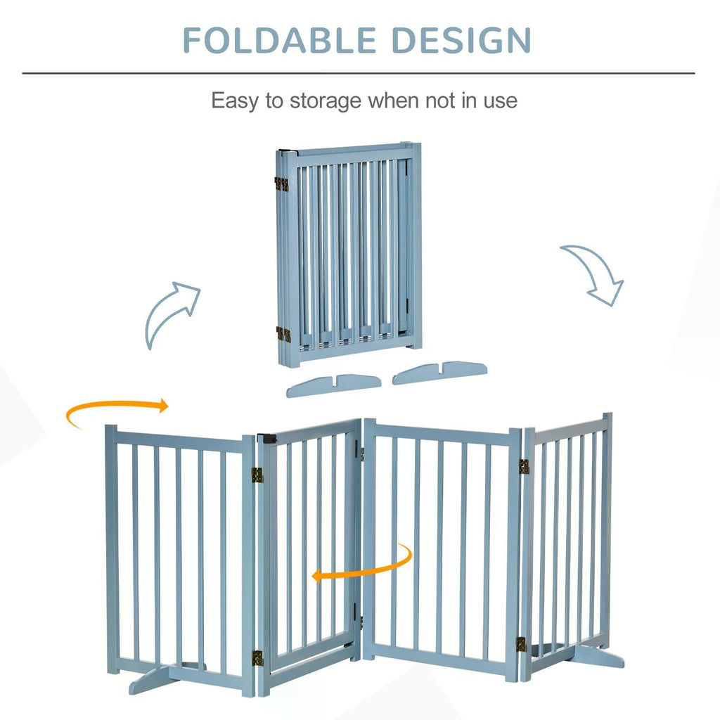 Wide Wooden Dog Gate 80 cm Tall Freestanding with 4 Panels, Support Feet, two colours - Slickers ◊ Doghouse